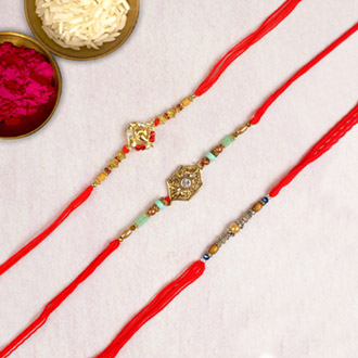 Ethnic Ganesha Three Set of Rakhi For UK