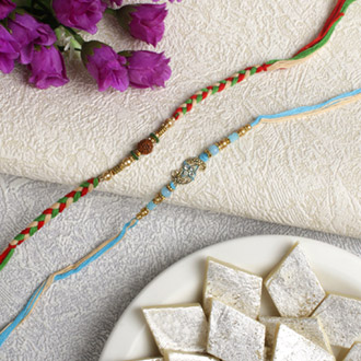 Elegant Rakhi Set With Kaju katli Sweet Hamper For UK