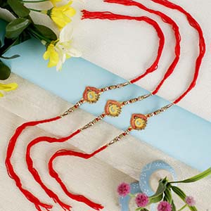 Pious Aum Three Rakhi Set - Designer Rakhi to UK