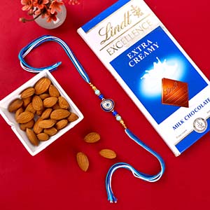 Evil eye Rakhi with Lindt Chocolate & Almond - Rakhi Combos to UK