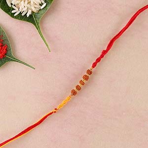 Auspicious Five Rudraksha Fancy Rakhi - Sandalwood Rakhi to UK