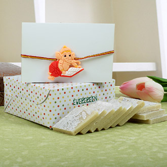 Ganesha Kids Rakhi with Kaju Katli Sweet For UK