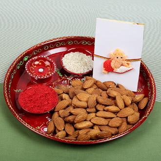 Kids Ganesha Rakhi with Dry Fruit & Puja Thali For UK