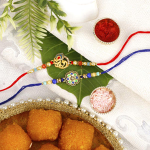 Alluring Rakhi Set with Motichoor Ladoo Sweet - American Diamond Rakhi to UK