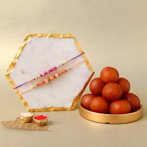 Sneh Peachy Rakhi Set with 1 Kg Gulab Jamun
