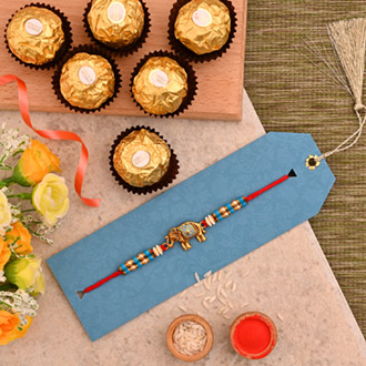 Meenakari Elephant Pearl Rakhi And 3 Pcs Ferrero Rocher