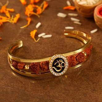Om And Rudraksha Bracelet Style Rakhi - Dubai