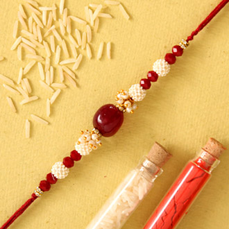 Red Beads Pearl Designer Rakhi