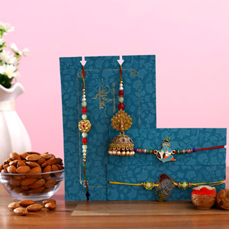 Jhumki Lumba Rakhi Set & Kids Rakhi With Almonds