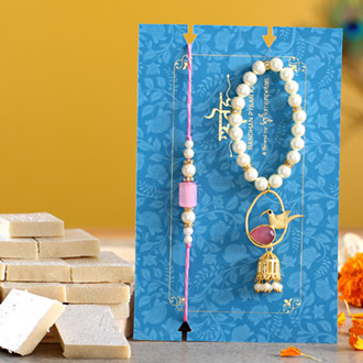 Caged Bird Bracelet Lumba Rakhi Set With Kaju Katli