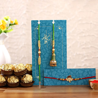Green Lumba Rakhi Set & Kids Rakhi With Chocolates