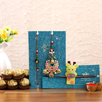 Peacock Lumba Rakhi Set & Kids Rakhi With Chocolates