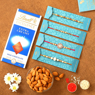 Set Of 3 Ethnic Rakhis & Lindt Chocolate Hamper