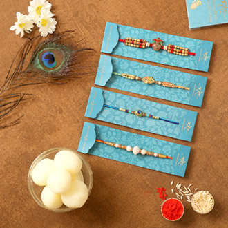 4 Traditional Rakhis & Rasgulla Tin Combo