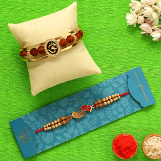 Om Rudraksha Rakhi & Red Peacock Designer Rakhi