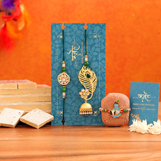Ethnic Lumba Rakhi Set & Kids Rakhi With Kaju Katli