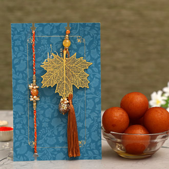Maple Leaf Lumba Rakhi Set & Gulab Jamun Tin -Duba