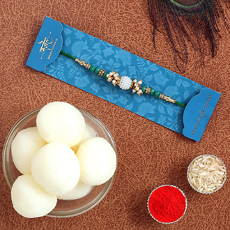 Green Pearl Designer Rakhi & Rasgulla Tin