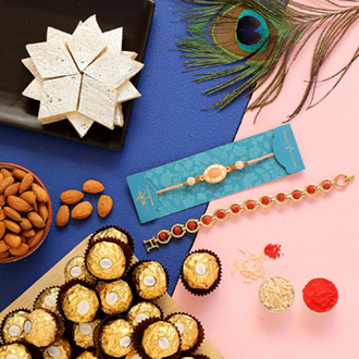 Rudraksha & Peach Stone Rakhis With Chocolate