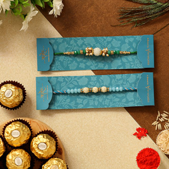 Set Of 2 Pearl Designer Rakhis & Ferrero Rocher