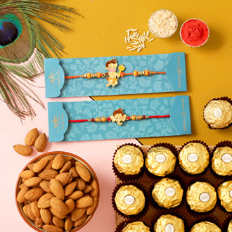2 Devotional Kids Rakhis & Almonds Hamper