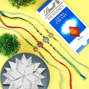 Resplendent 4 Rakhi Set Sweet & Chocolate Hamper