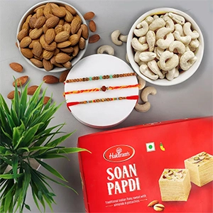 Traditional 3 Rakhi Set with Sweet & Dry Fruits-Send Rakhi to UK