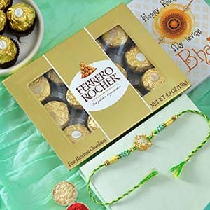 Dazzling Green Rakhi with Ferrero - Single Rakhi to USA