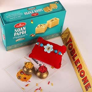 Enamelled Rakhi and Soan with Toblerone - USA - Rakhi with Mug to USA