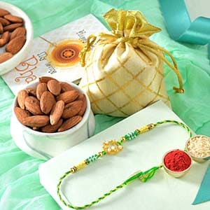 American Glamorous Rakhi with Almond - Golden Rakhi to USA