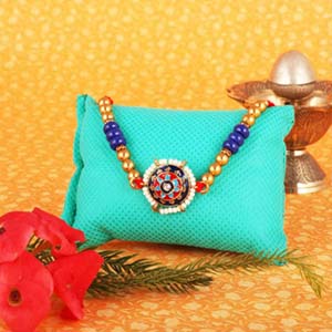 Colorful Moti and Stone Rakhi USA - Silver Rakhi to USA