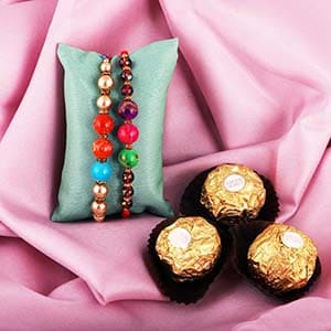 American Twin Beaded Rakhi and Ferrero Rocher - Designer Rakhi to USA