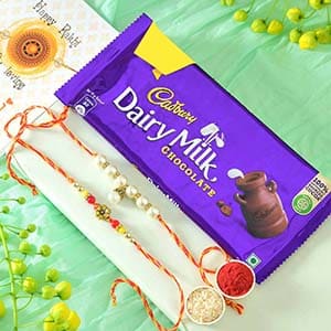 Cherishing Rakhi Set with Cadbury - Zari Rakhi to USA