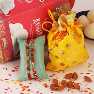 Beaded Rakhi Set with Rasgulla and Almond