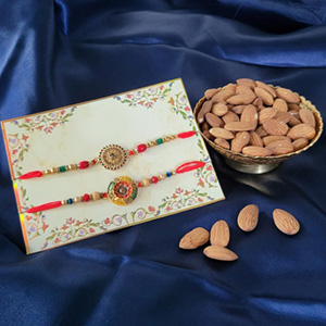 Shiny Rakhi Set with Almond - Set of 2 Rakhi to USA
