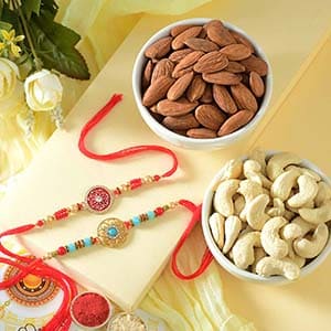 2 Designer Rakhi with Cashew & Almonds - USA - Rakhi Sets to USA