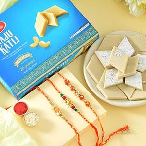 Set of 3 Traditional Rakhi with Kaju Katli - USA - Send Rakhi to Salinas