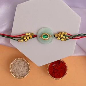 Emerald Hexagon Stone Designer Rakhi