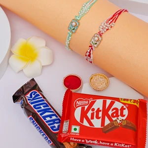 Floral Pearl Rakhi Set with KitKat & Snickers-Send Rakhi to Boise
