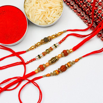 Rudraksh & Pearl Set of 4 Rakhis