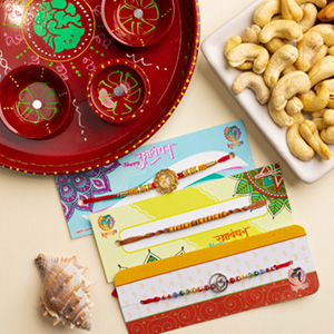 Three Rakhi and Cashew  with Thali