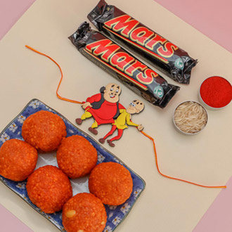 Motu Patlu Rakhi With Mars & Motichoor Laddoo
