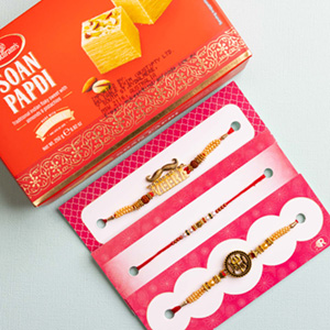 Three Rakhi with Soan Papdi 250 gm