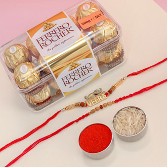 Veera & Sandalwood Beads Set of 2 Rakhis With Ferrero Rocher