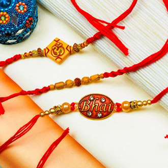 Bhai, Om & Beads Set of 3 Rakhis