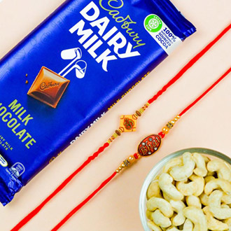Om & Bhai Set of 2 Rakhis With Dairy Milk & Cashews