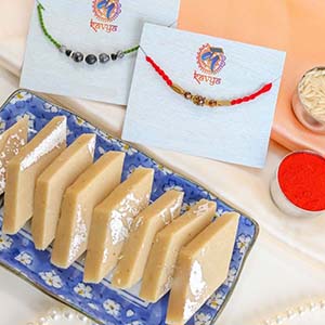 Premium Rakhi set of 2 with Kaju Katli - Premium Rakhi to Australia