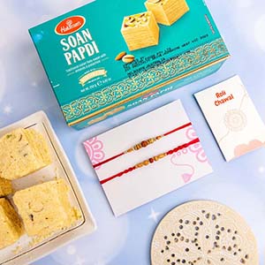 Sober Rakhi with Soan Papdi - Rakhi with Sweets to Australia