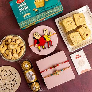 Family Rakhi Set with Sweets,Chocolate & Nuts - Kundan Rakhi to Australia