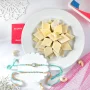 Turquoise Rakhi Set Gift Combo with Kaju Katli